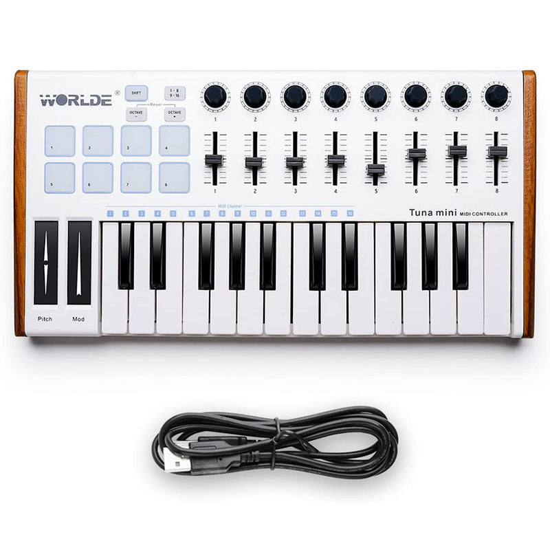 Worlde 25-Key Panda Tuna MIDI Controller Portable USB Keyboard & Drum Pad Music Arranger Keyboard Electronic Sound Controller