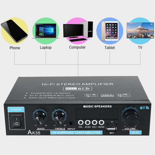 110V/220V 400W+400W Mini 2.0 Channel Digital Amplifier bluetooth 5.0 Receiver USB Music Player Stereo Home/Car/Marine Audio Amp