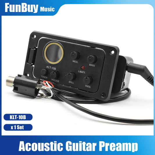 KLT-10B 4 Band Acoustic Guitar Pickup EQ Preamp with Round Screen Tuner for Travel Guitar 36 and 38 Guitar Drop shipping