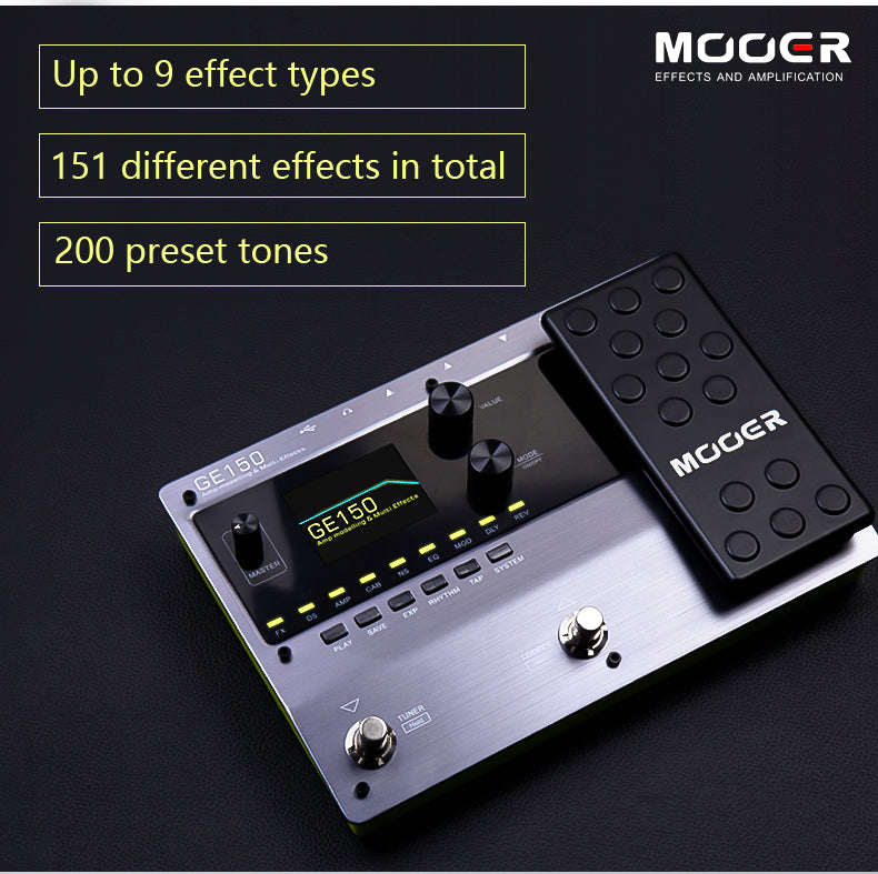 MOOER GE150 Digital Tube AMP Modelling Guitar Multi-Effects Pedal Processor 55 AMP Models 9 Effect Types Loop Recording