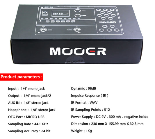 MOOER GE150 Digital Tube AMP Modelling Guitar Multi-Effects Pedal Processor 55 AMP Models 9 Effect Types Loop Recording