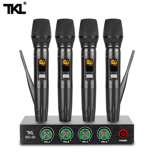 TKL Professional 4 Channel Wireless Microphone System For PA Speaker Home Karaok UHF Handheld Dynamic Mic Singing Party RU-80