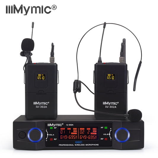 UHF Dual Channel 2 Lapel 2 Headset Mic Transmitter Professional Karaoke Wireless Microphone System for Speach Church DJ