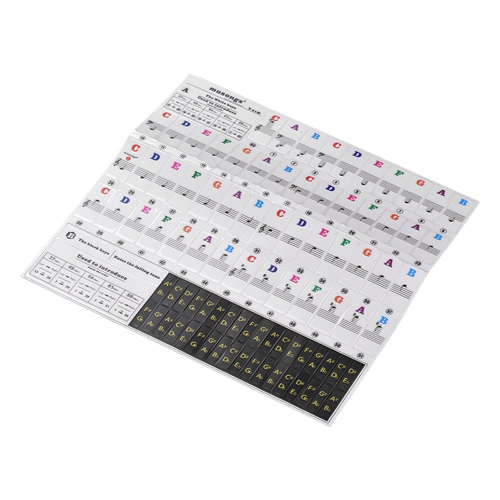 Piano Stickers for 37/49/54/61/88 Key Piano MIDI Keyboards Music Note Stickers Removable Full Set Piano Keyboard Stickers