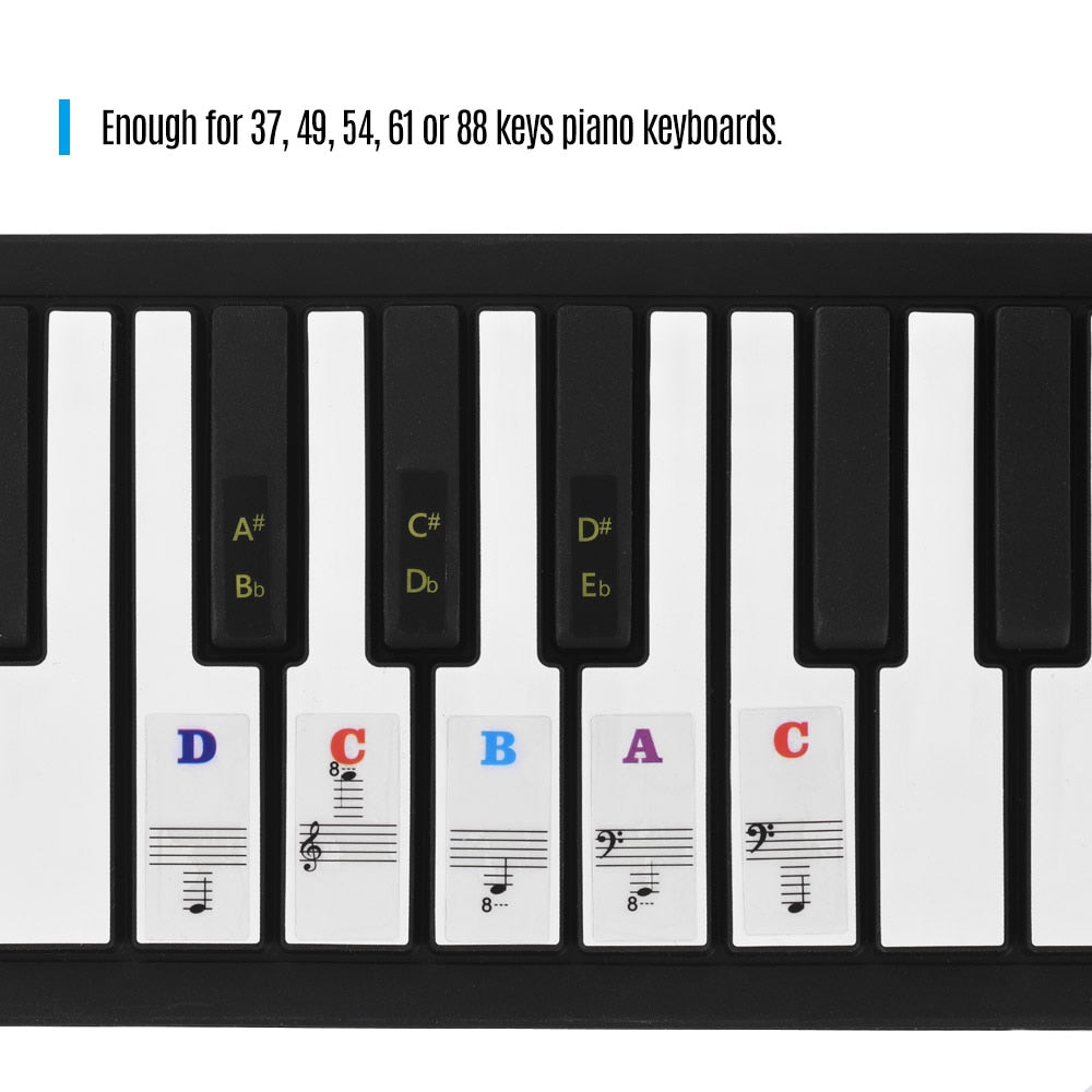 Piano Stickers for 37/49/54/61/88 Key Piano MIDI Keyboards Music Note Stickers Removable Full Set Piano Keyboard Stickers