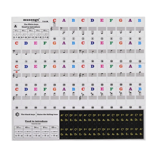 Piano Stickers for 37/49/54/61/88 Key Piano MIDI Keyboards Music Note Stickers Removable Full Set Piano Keyboard Stickers