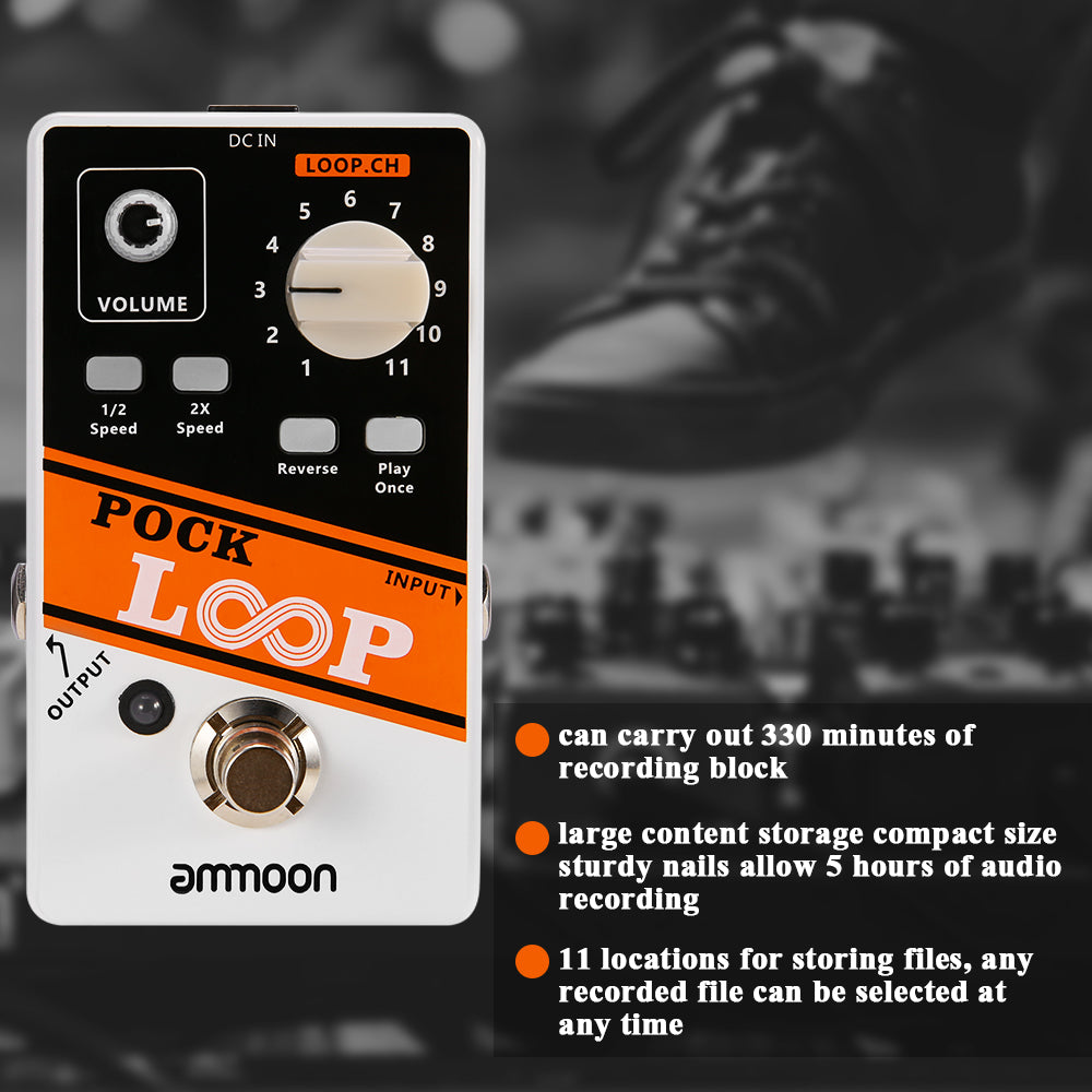 ammoon STEREO Looper POCK LOOP Guitar Effect Pedal 11 Loopers Max.330mins Recording Time Supports 1/2 &amp; 2X Speed Guitar Pedal