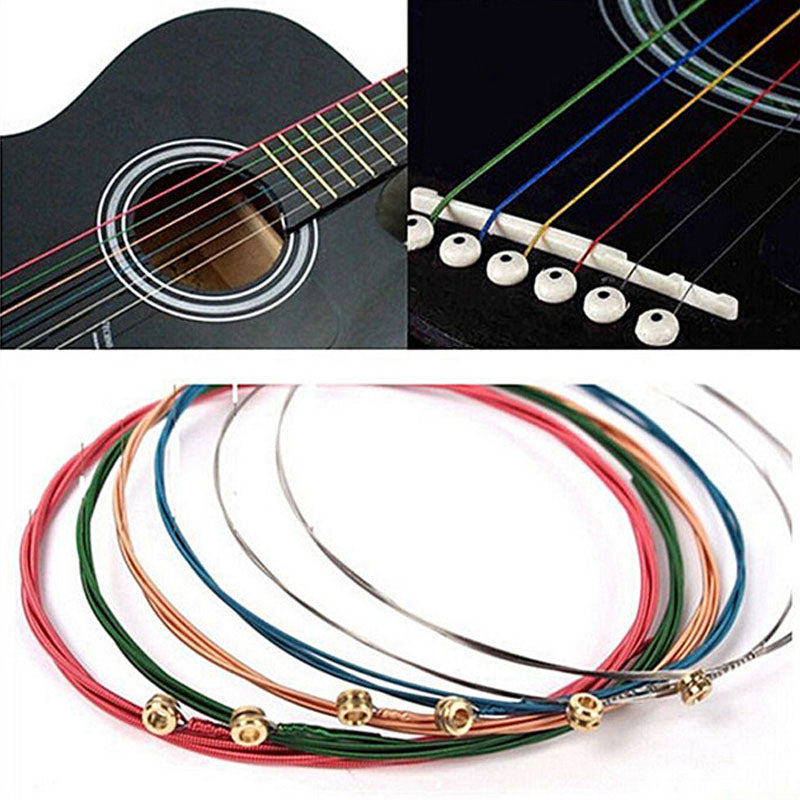 6Pcs/Set Acoustic Guitar Strings Rainbow Colorful Guitar Strings E-A For Acoustic Folk Guitar Classic Guitar Multi Color