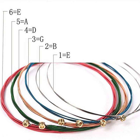 6Pcs/Set Acoustic Guitar Strings Rainbow Colorful Guitar Strings E-A For Acoustic Folk Guitar Classic Guitar Multi Color