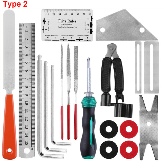 Guitar Repair Maintenance Cleaning Tools Kit 3 in 1 Guitar String Winder Cutter Pin Puller Guitar Fret Rocker Leveling File Kit