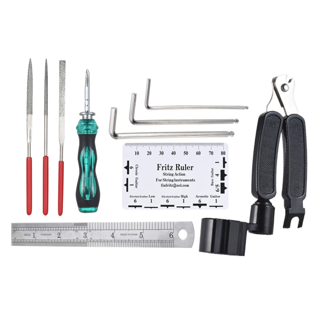 Guitar Repair Maintenance Cleaning Tools Kit 3 in 1 Guitar String Winder Cutter Pin Puller Guitar Fret Rocker Leveling File Kit