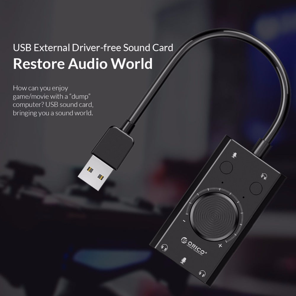 ORICO External USB Sound Card Stereo Mic Speaker Headset Audio Jack 3.5mm Cable Adapter Mute Switch Volume Adjustment Free Drive