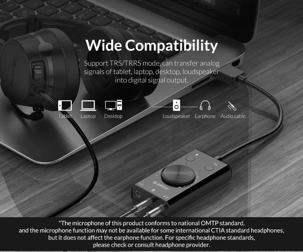 ORICO External USB Sound Card Stereo Mic Speaker Headset Audio Jack 3.5mm Cable Adapter Mute Switch Volume Adjustment Free Drive