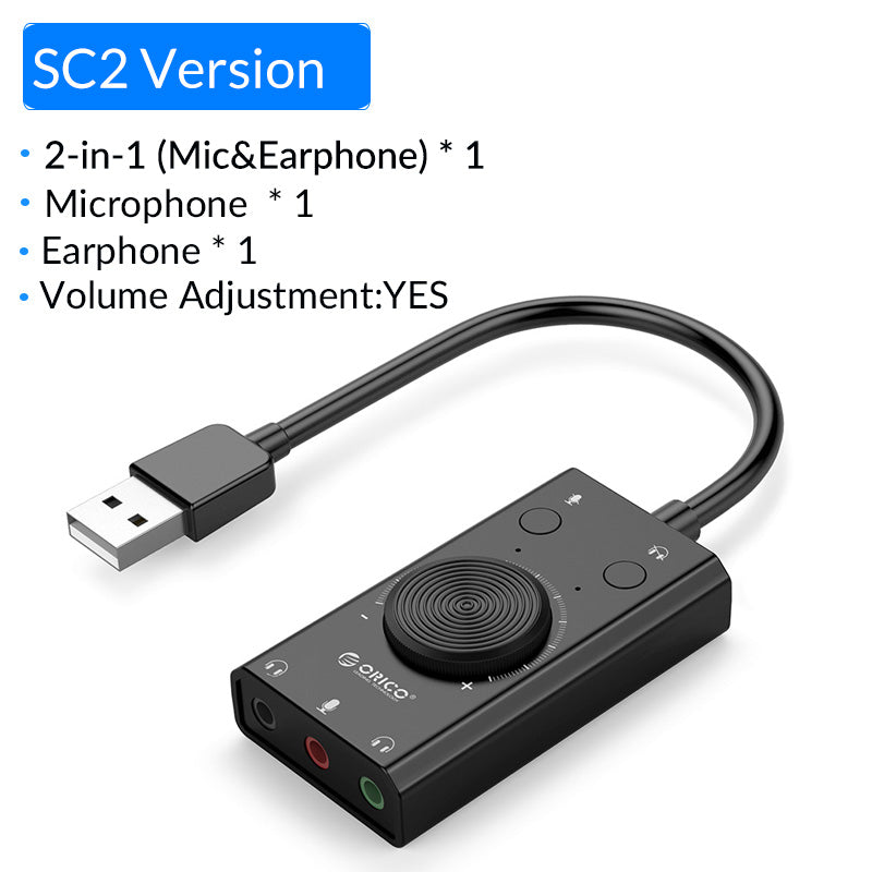 ORICO External USB Sound Card Stereo Mic Speaker Headset Audio Jack 3.5mm Cable Adapter Mute Switch Volume Adjustment Free Drive
