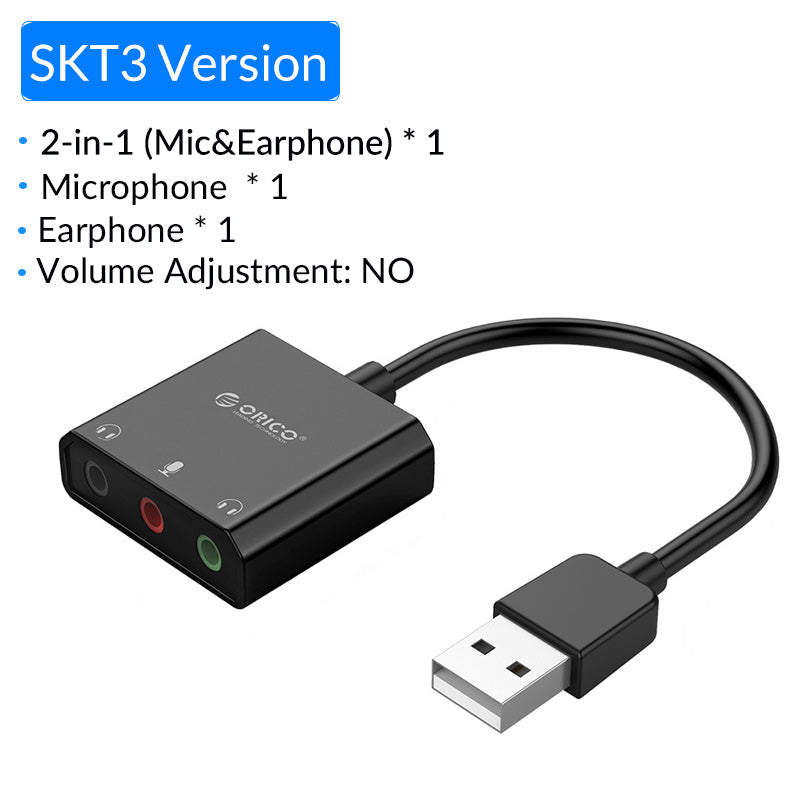 ORICO External USB Sound Card Stereo Mic Speaker Headset Audio Jack 3.5mm Cable Adapter Mute Switch Volume Adjustment Free Drive