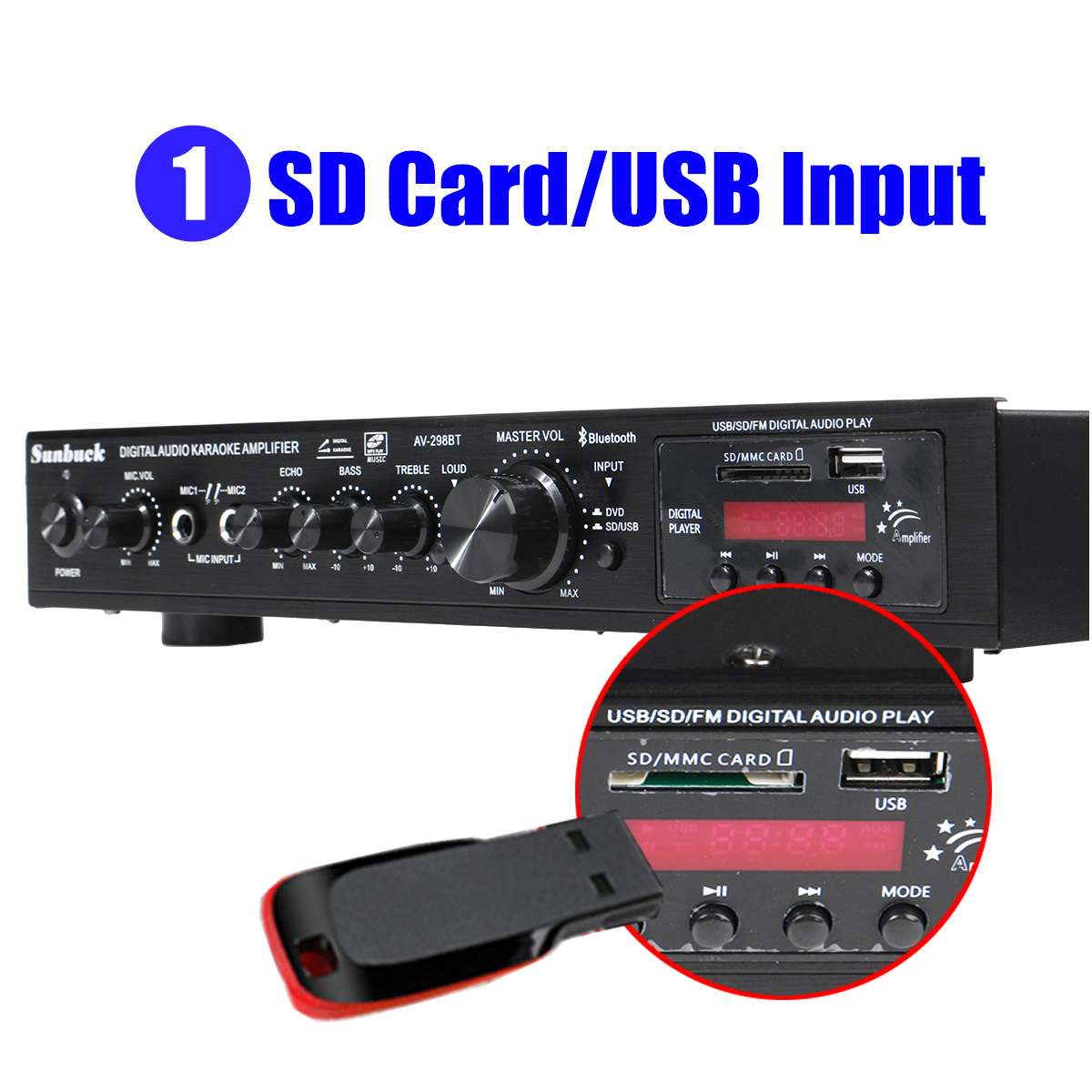 298B bluetooth 5.0 Channel 2000W 5 Channel Audio Power Amplifier 220V AV Amp Speaker with Remote Control Support FM USB SD Cards