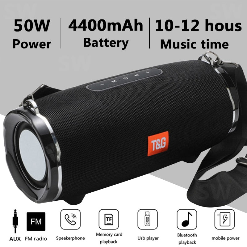 50W High Power Bluetooth Speaker TG187 Waterproof Portable Column For PC Computer Speakers Subwoofer Boom Box Music Center FM TF