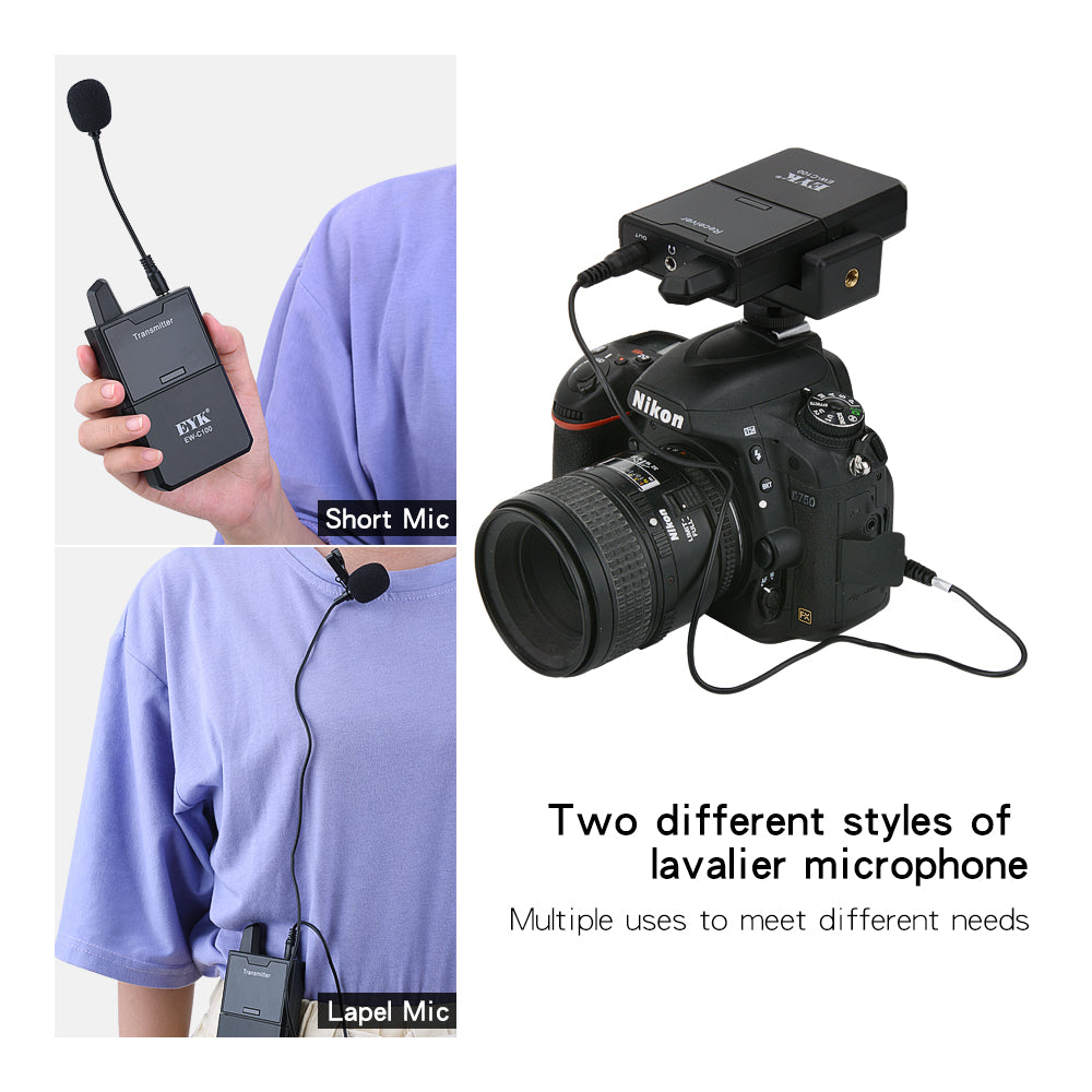 EYK UHF Wireless Lavalier Microphone Real-Time Monitor for Camera DSLR Camcorder Smartphones Stable Reception Video Lapel Mic