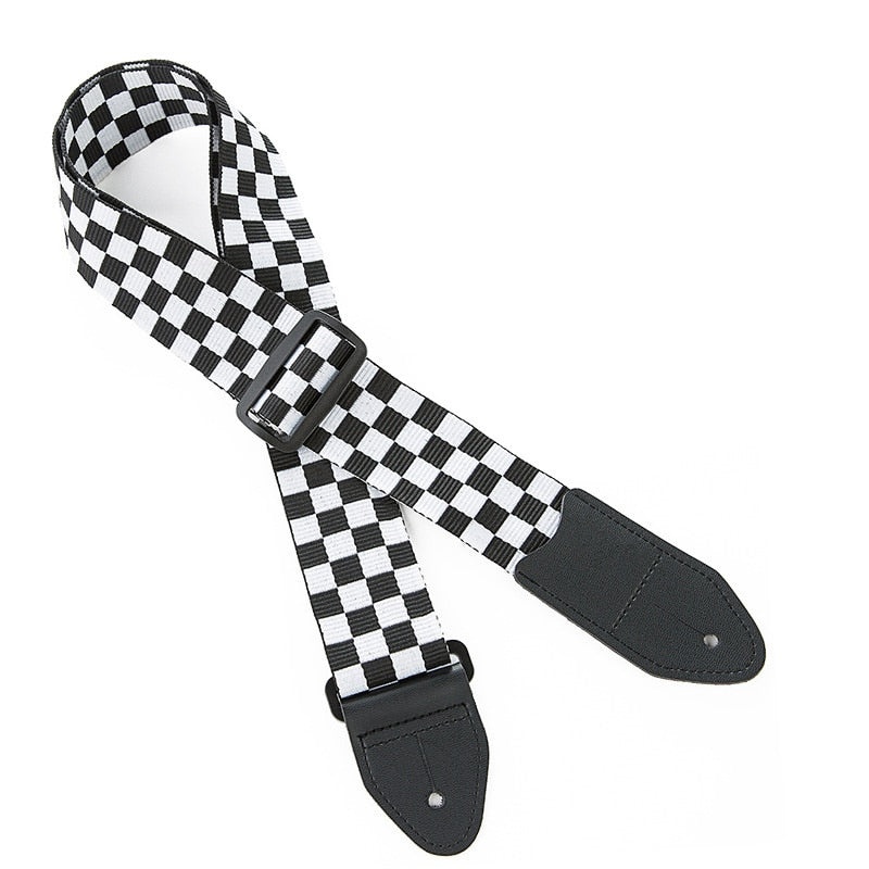 1pc Adjustable Ukulele Strap Black White Plaid Acoustic Guitar Strap Belt Ukulele Bass Guitar Part Accessories