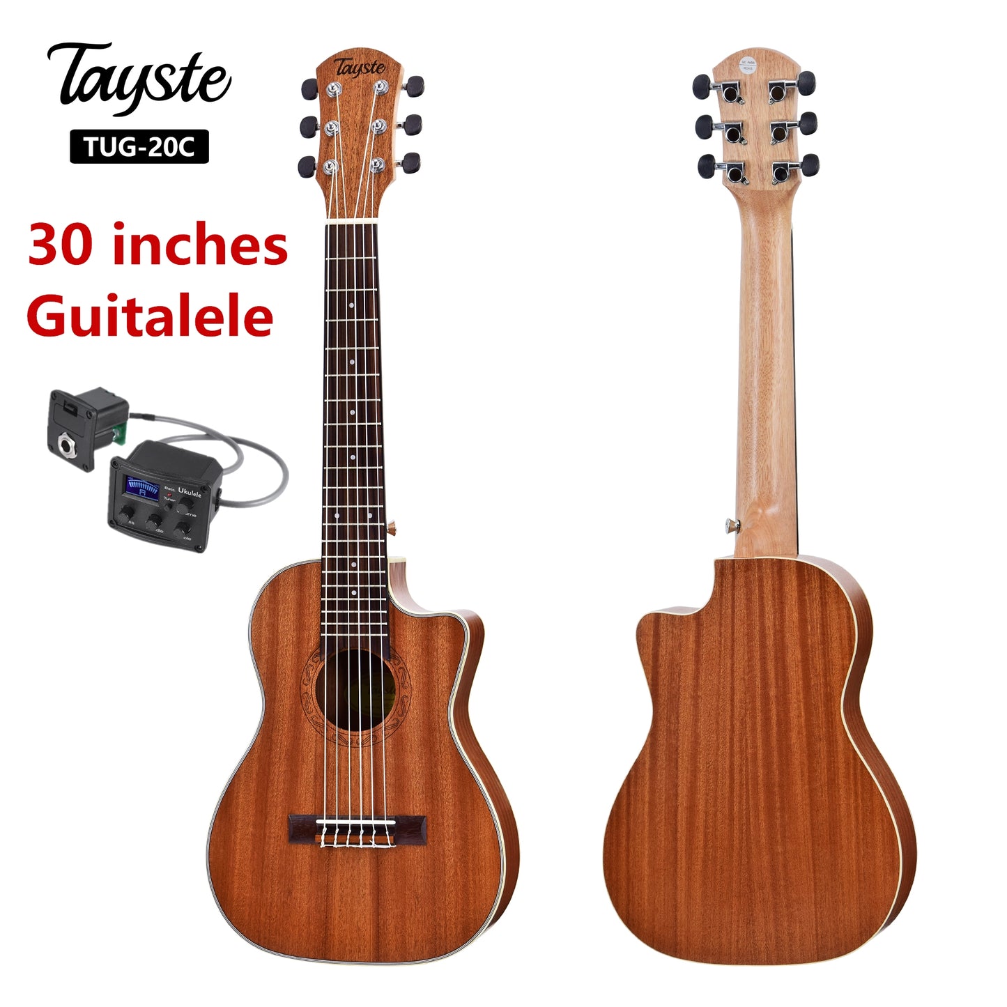 Guitalele Guilele 30 Inches Cutaway Sapele Mini Electric Guitarlele Baritone Acoustic Guitars 6 Strings Ukulele Travel Guitar