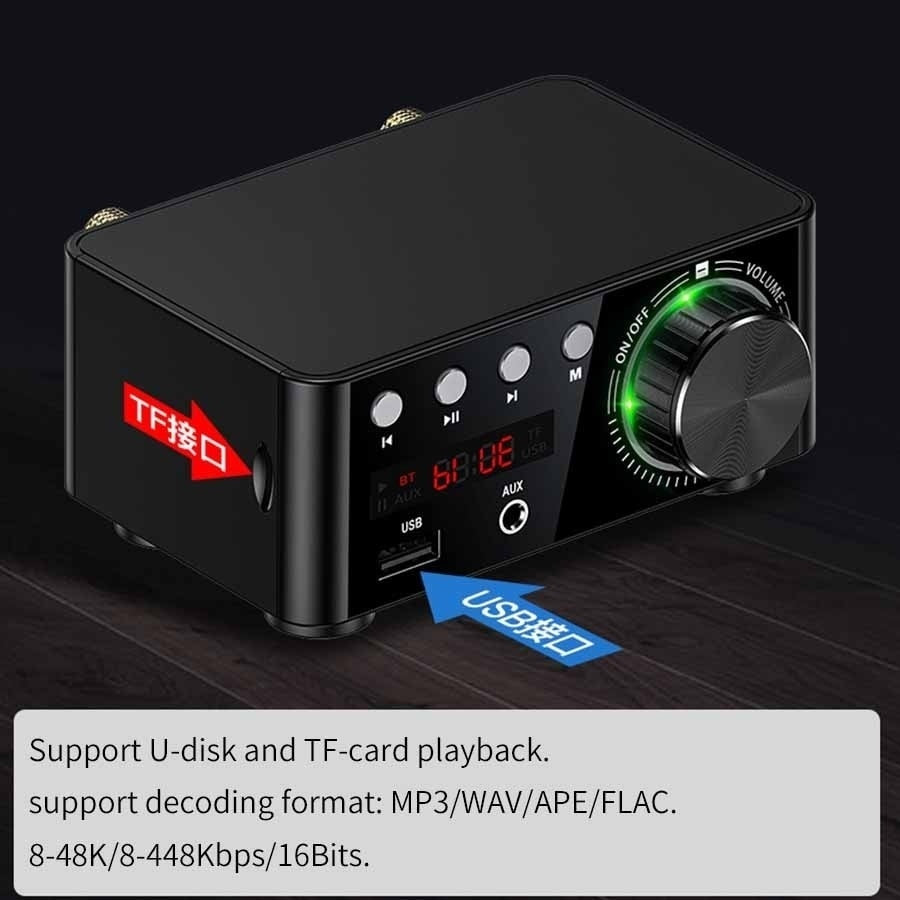 Mini Audio HiFi  Bluetooth 5.0 Power Class D Amplifier Tpa3116 Digital Amp  50W*2 Home Audio Car Marine USB/AUX IN