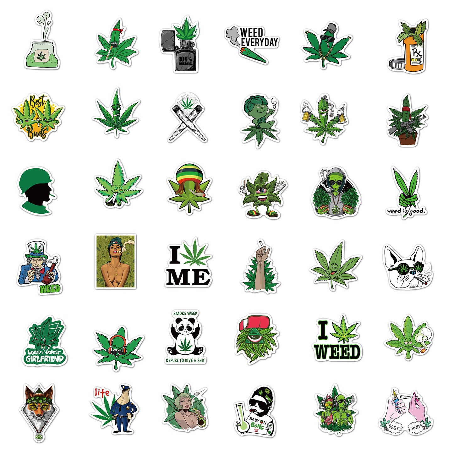 10/50/100pcs/set Funny Leaves Character Smoking Stickers For Guitar Kids TOY Motorcycle Car Skateboard Snowboard Luggage Decals