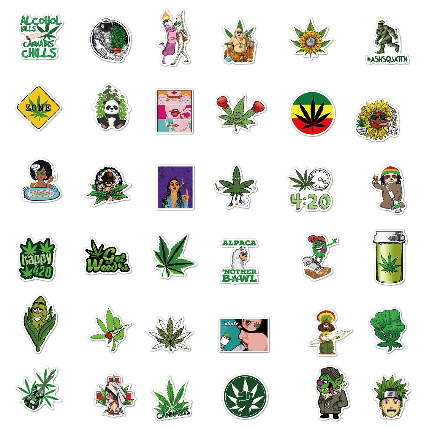 10/50/100pcs/set Funny Leaves Character Smoking Stickers For Guitar Kids TOY Motorcycle Car Skateboard Snowboard Luggage Decals