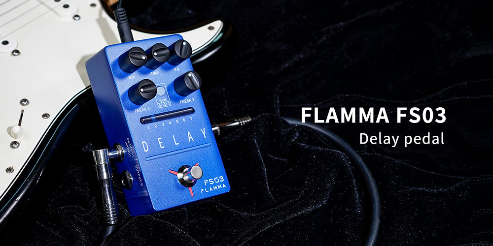 FLAMMA FS03 Guitar Delay Effects Pedal Stereo Delay Pedal 6 Delay Effects with 80s Looper Storable Presets Tap Tempo Trail on