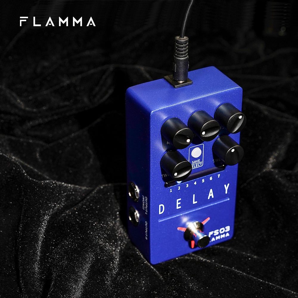 FLAMMA FS03 Guitar Delay Effects Pedal Stereo Delay Pedal 6 Delay Effects with 80s Looper Storable Presets Tap Tempo Trail on