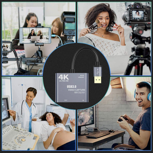 4K 1080P USB 3.0 to HDMI-compatible Video Audio Game Capture Card With Loop Out Full 1080p 60 Record Via DSLR Camcorder
