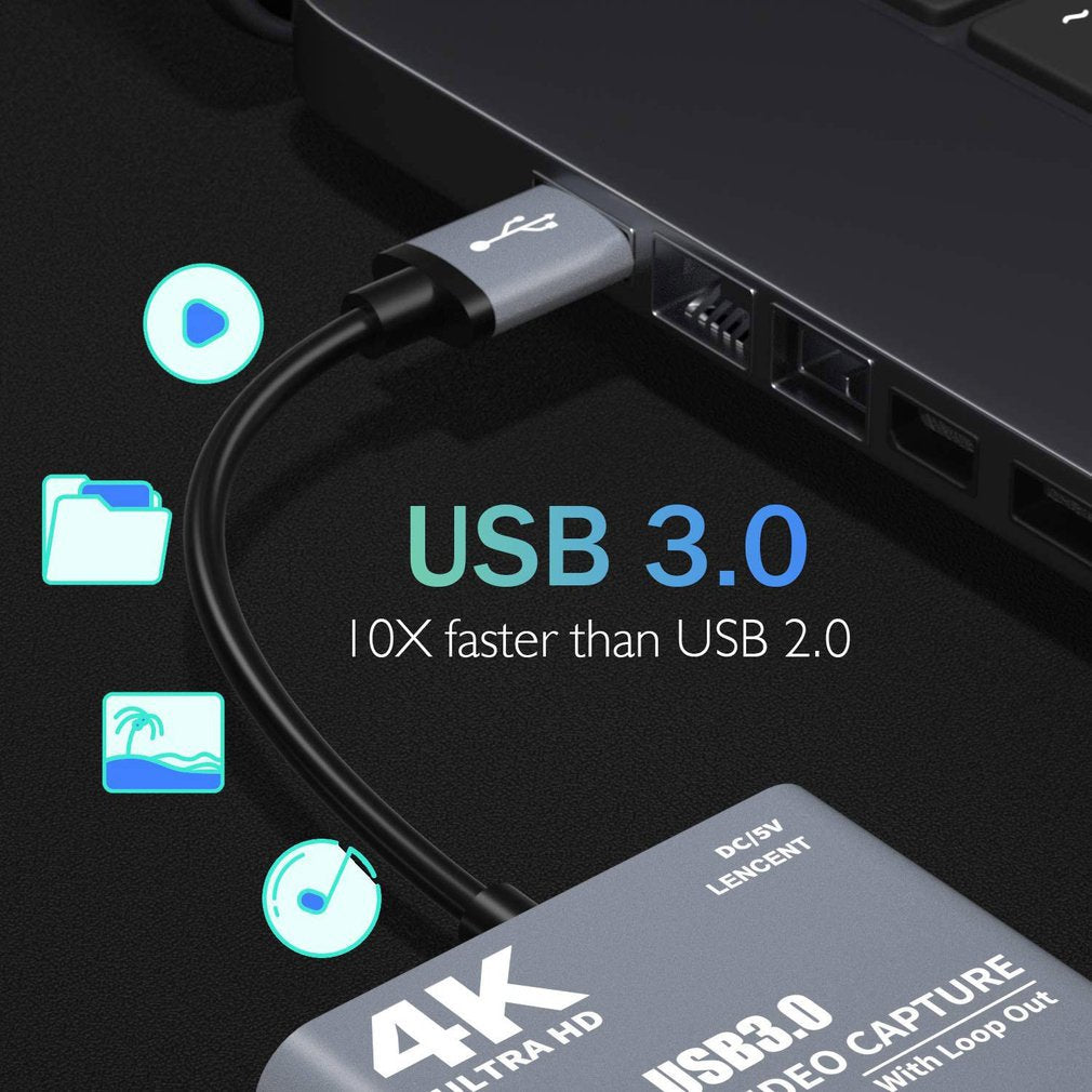 4K 1080P  USB 3.0 to HDMI-compatible  Video Audio Game Capture Card  With Loop Out Full 1080p 60 Record Via DSLR Camcorder