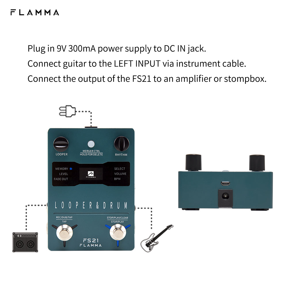 FLAMMA FS21 Drum Machine Looper Guitar Effcts Pedal 160 Minutes Looper 100 Drum Grooves Support Software Editing with LED Screen