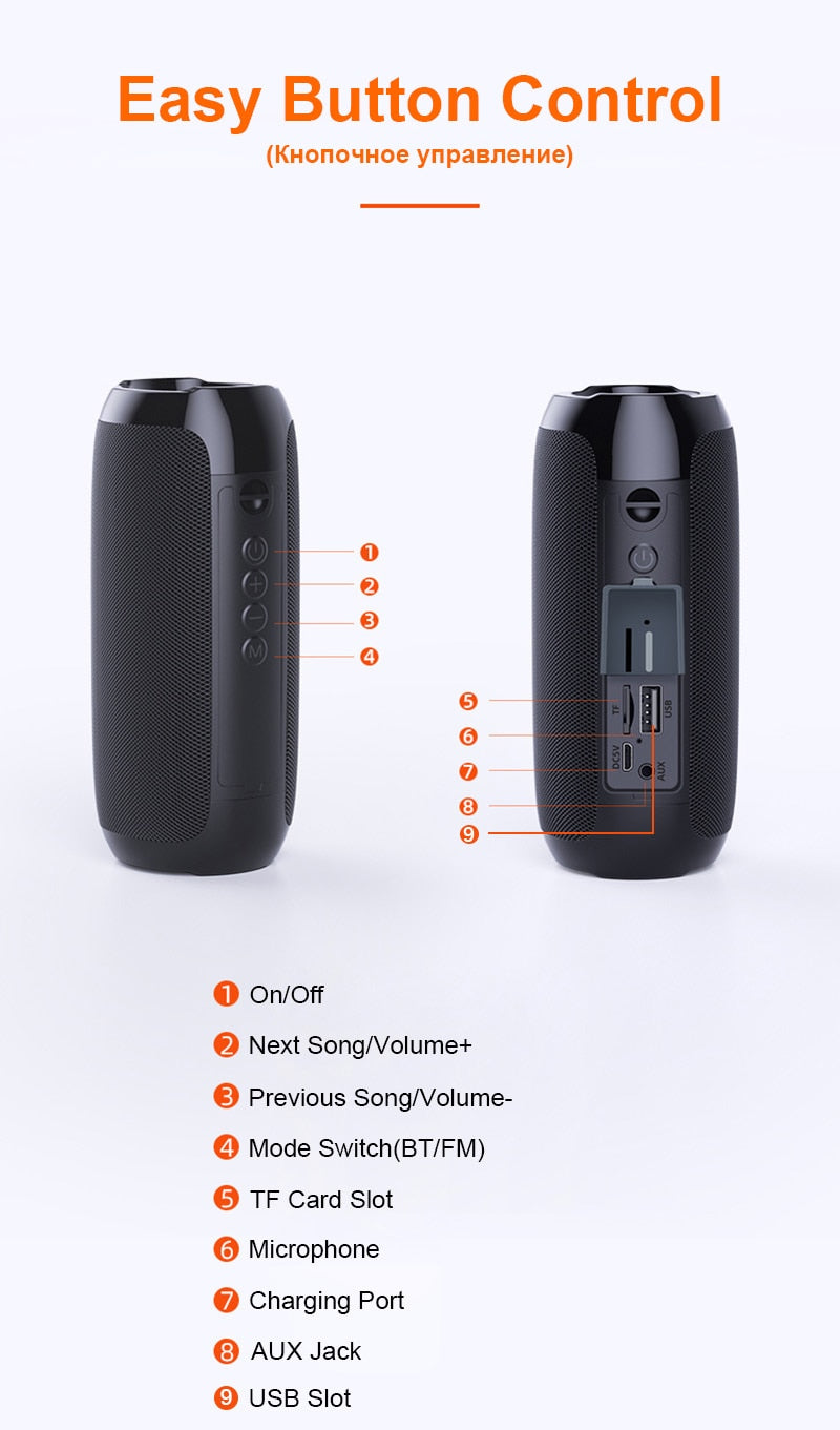 Portable Bluetooth Speaker Wireless Bass Subwoofer Waterproof Outdoor Speakers Boombox AUX TF USB  Stereo Loudspeaker Music Box