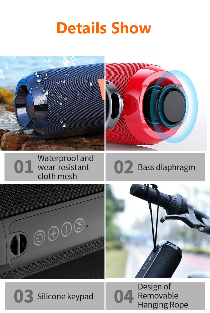 Portable Bluetooth Speaker Wireless Bass Subwoofer Waterproof Outdoor Speakers Boombox AUX TF USB  Stereo Loudspeaker Music Box