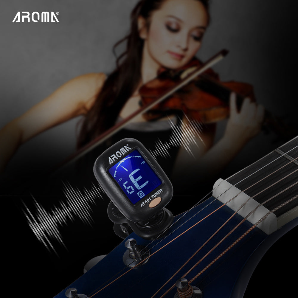 AROMA AT-101 Electric Guitar Tuner Digital Clip Type  Foldable Rotating Clip High Sensitivity Ukulele Guiatr Accessories