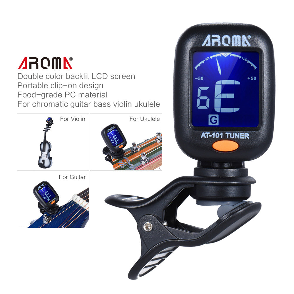 AROMA AT-101 Electric Guitar Tuner Digital Clip Type  Foldable Rotating Clip High Sensitivity Ukulele Guiatr Accessories