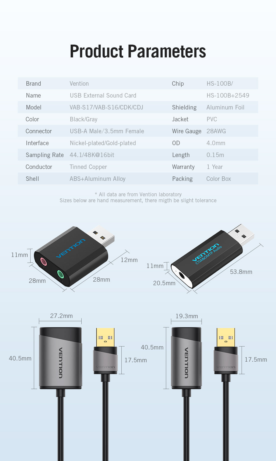 Vention USB Sound Card USB Audio Interface headphone Adapter Soundcard for Mic Speaker Laptop PS4 Computer External Sound Card