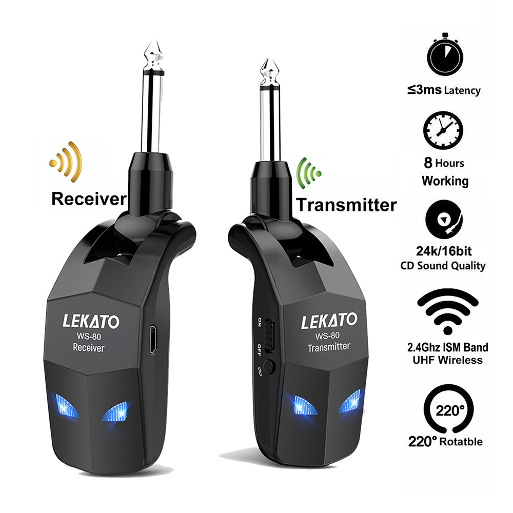 2.4GHz Guitar Wireless System Transmitter Receiver. Wireless Guitar Bass System Built-In Rechargeable Guitar Transmitter