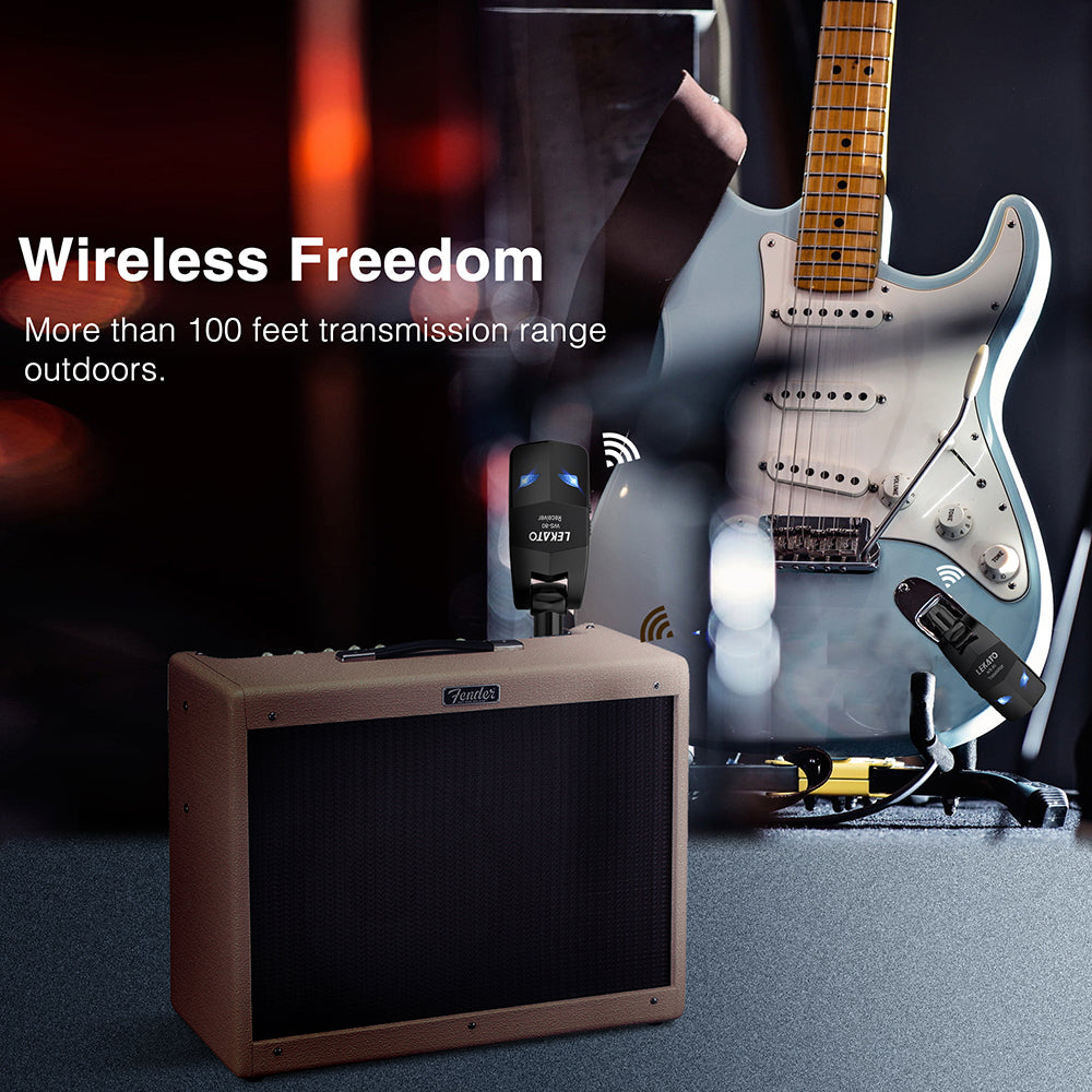 2.4GHz Guitar Wireless System Transmitter Receiver. Wireless Guitar Bass System Built-In Rechargeable Guitar Transmitter