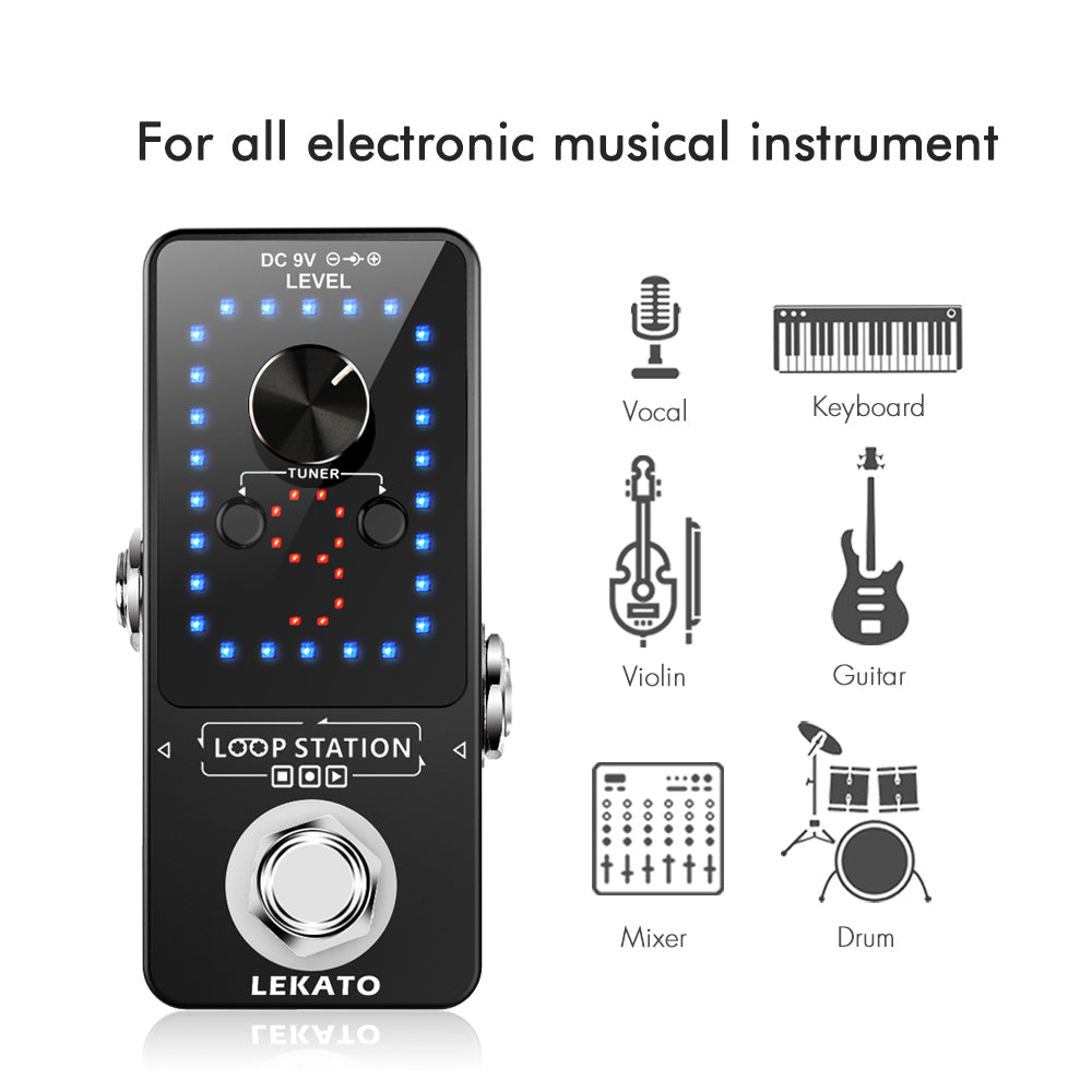 LEKATO Guitar Looper 9 Loops 40 Minutes Recording Time Loop Station with Tuner Unlimited Overdub Guitar Looper Effect Pedal