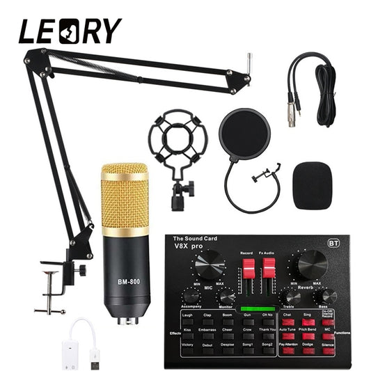 PRO Audio Mixer BM800 Condenser Microphone Live Sound Card BT USB Game DSP Recording Professional Streaming V9X Phone