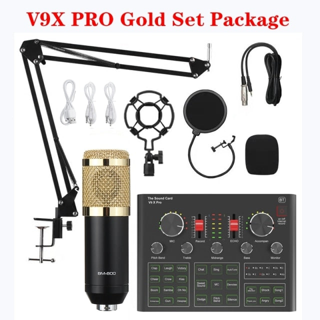 PRO Audio Mixer BM800 Condenser Microphone Live Sound Card BT USB Game DSP Recording Professional Streaming V9X Phone