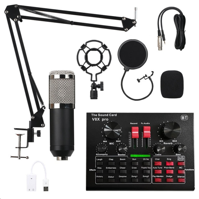 PRO Audio Mixer BM800 Condenser Microphone Live Sound Card BT USB Game DSP Recording Professional Streaming V9X Phone