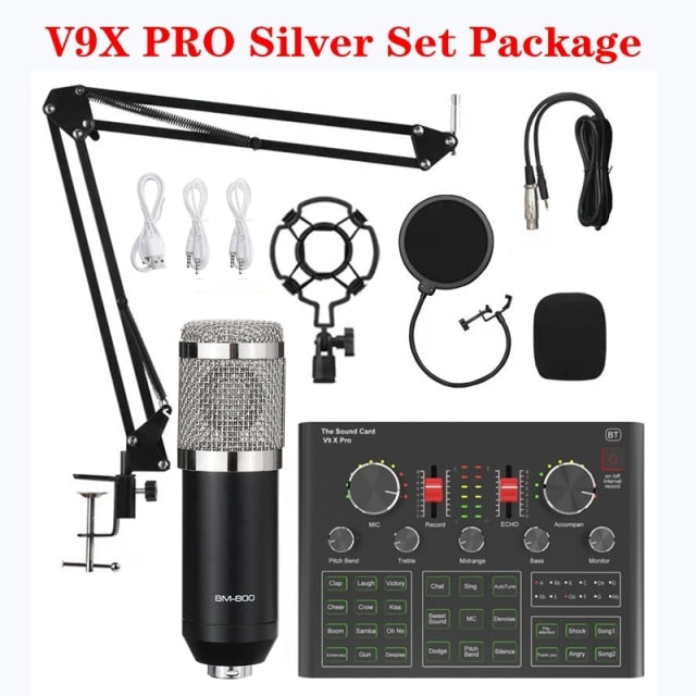 PRO Audio Mixer BM800 Condenser Microphone Live Sound Card BT USB Game DSP Recording Professional Streaming V9X Phone