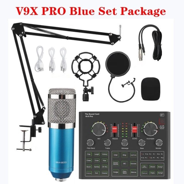 PRO Audio Mixer BM800 Condenser Microphone Live Sound Card BT USB Game DSP Recording Professional Streaming V9X Phone