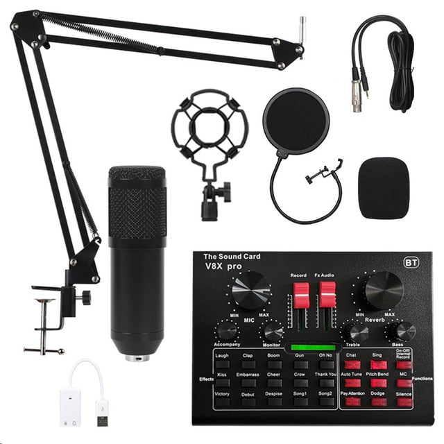 PRO Audio Mixer BM800 Condenser Microphone Live Sound Card BT USB Game DSP Recording Professional Streaming V9X Phone