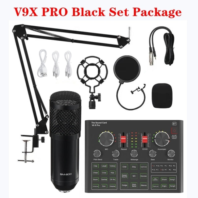 PRO Audio Mixer BM800 Condenser Microphone Live Sound Card BT USB Game DSP Recording Professional Streaming V9X Phone