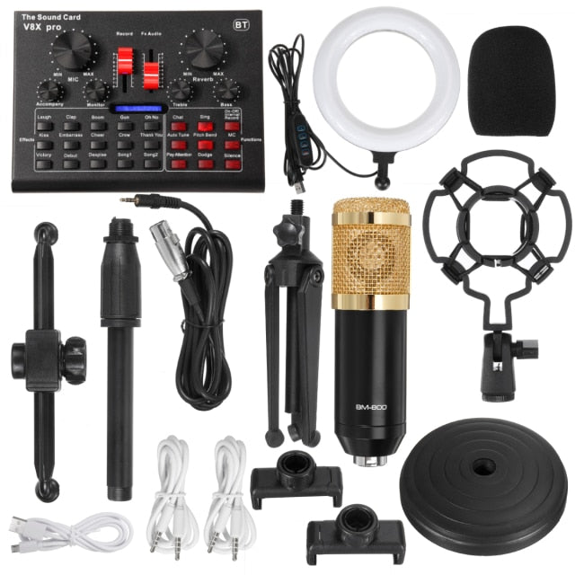 PRO Audio Mixer BM800 Condenser Microphone Live Sound Card BT USB Game DSP Recording Professional Streaming V9X Phone