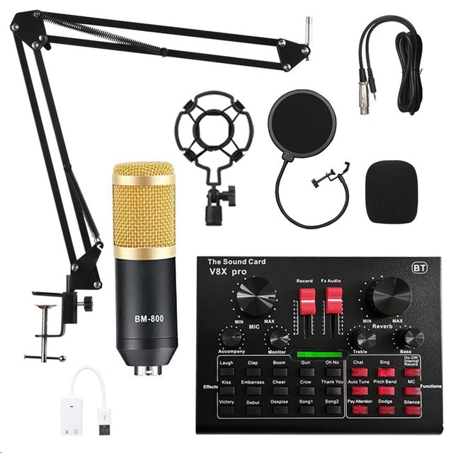 PRO Audio Mixer BM800 Condenser Microphone Live Sound Card BT USB Game DSP Recording Professional Streaming V9X Phone