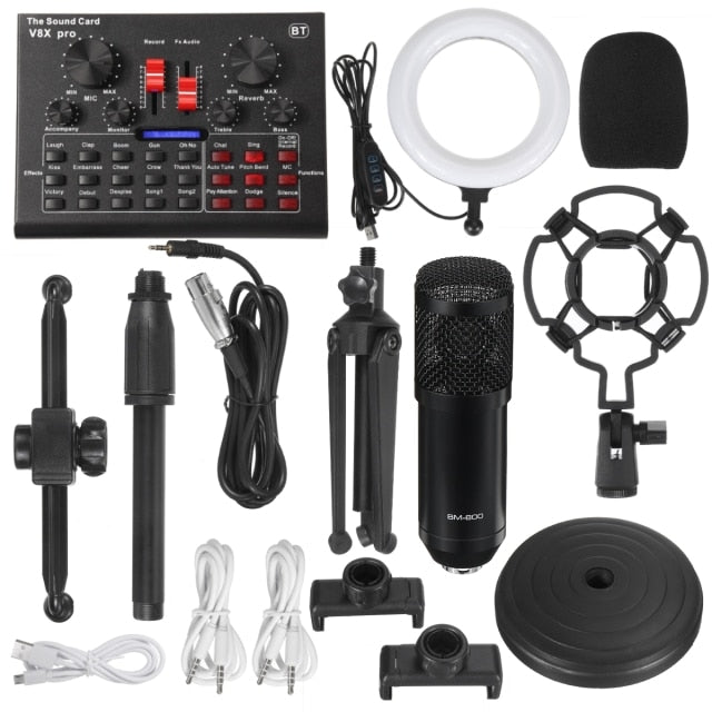 PRO Audio Mixer BM800 Condenser Microphone Live Sound Card BT USB Game DSP Recording Professional Streaming V9X Phone